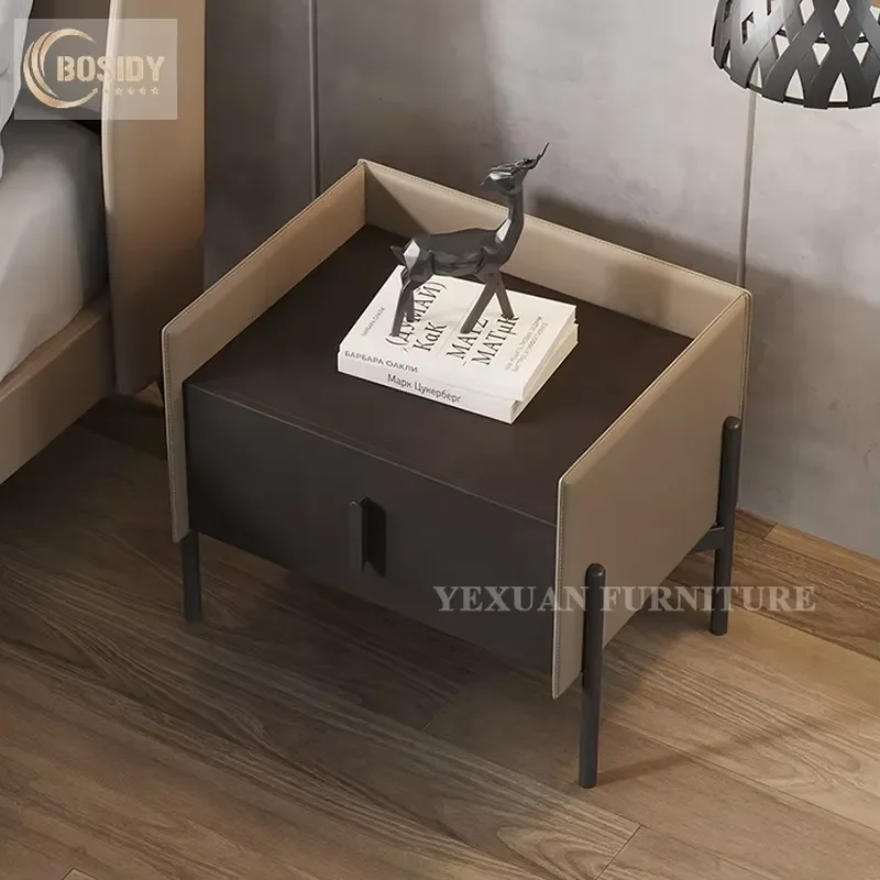 Saddle Leather Upholstered Night Stand Bedside Table Foshan Factory Bedroom Furniture New Design 2022