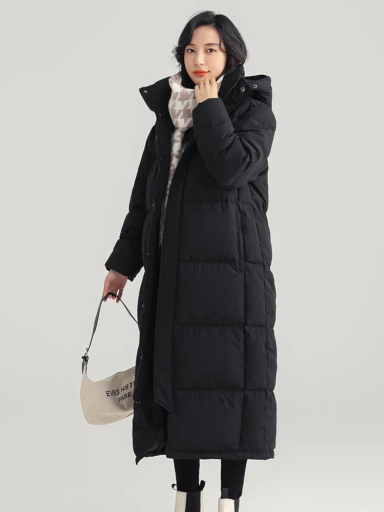 Solid Long Hooded Down Coat All-Match Fluffy Women's Puffer Jacket 2022 New Winter Thick Warm Coats Doudoune Femme