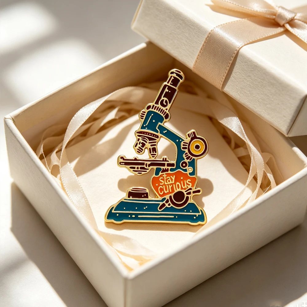 Microscope Enamel Pin Stay Curious Science Lab Brooch Badge Scientist Research Lapel Pin  Jewelry Gift for Student Lab Worker