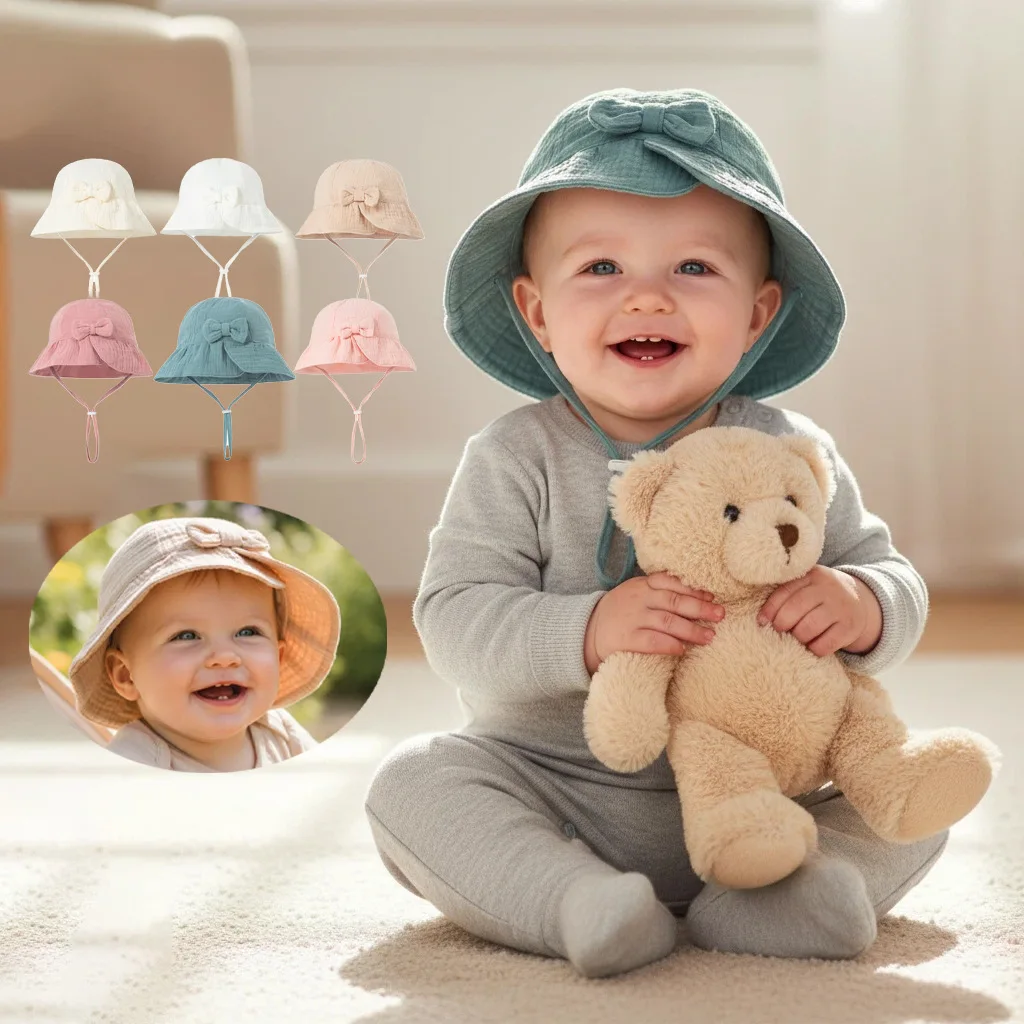 

Solid-color children's cotton yarn summer cute fisherman hat, simple sun protection hat, cute and versatile.