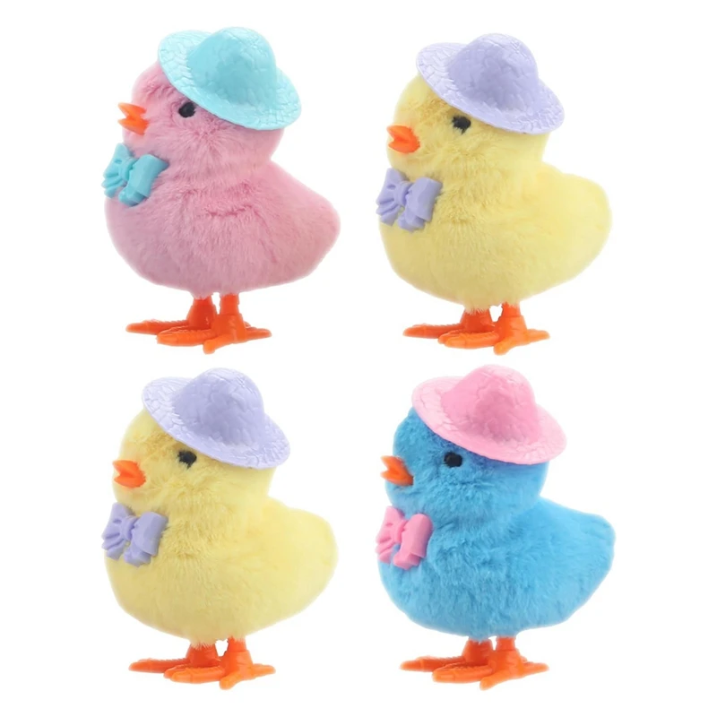 4Pack Easter Jumping Wind Up Plush Toys For Toddlers Kids,Hopping For Easter Easy Install Easy To Use Chicken In Hat