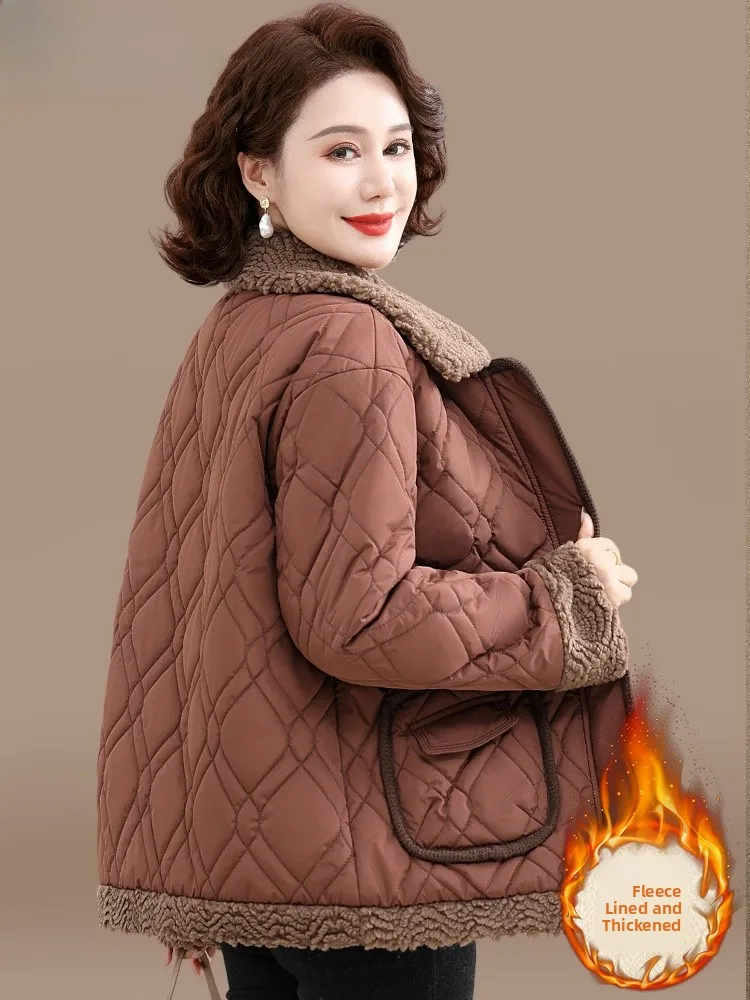 

Thiened Fce Lined Cotton Jaet Outerwear for Middle-Aged And ly Women Winter Faionable ort Sle Zipper Closure