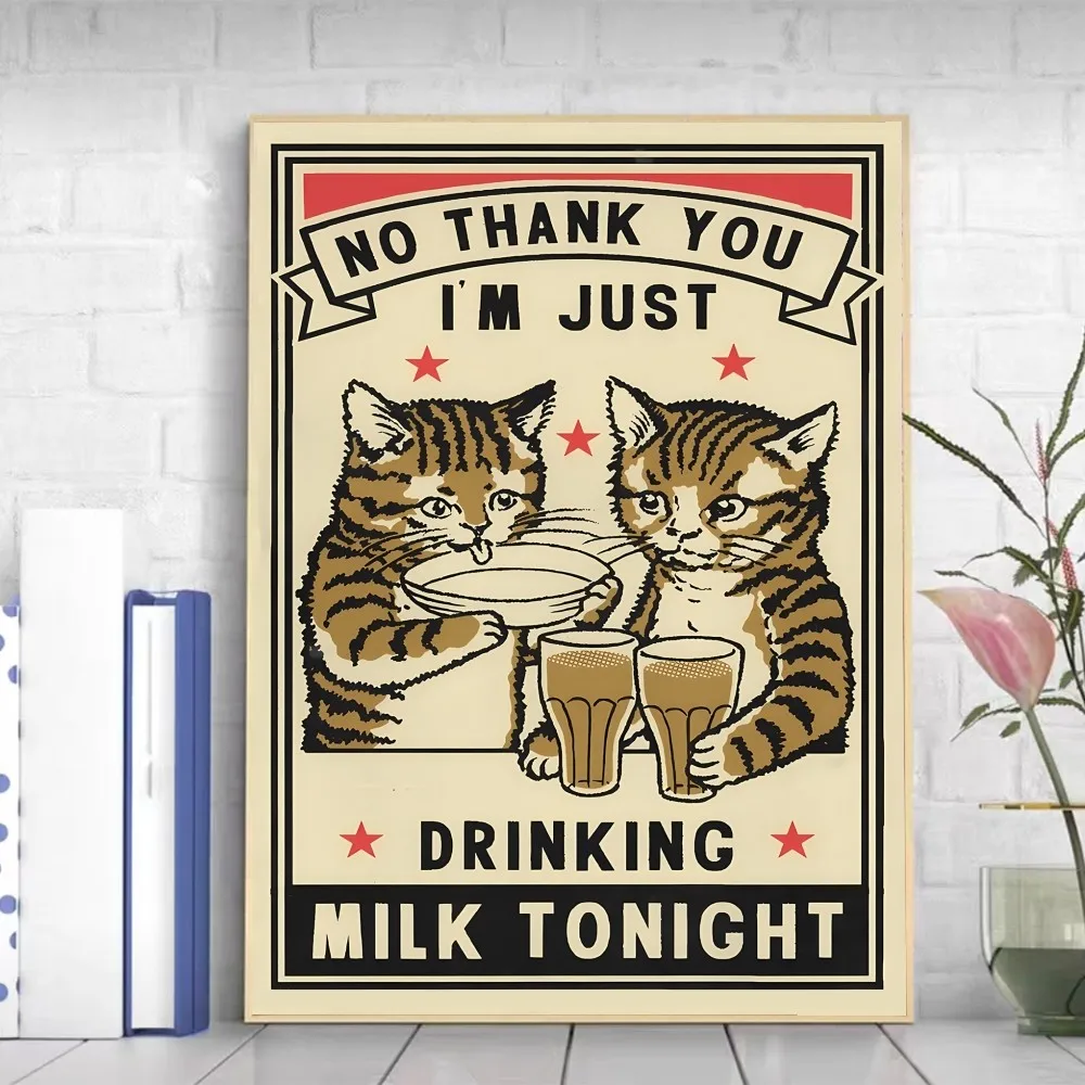 Everybody Cheers Drunk Dinner Pet Cat Classic Anime Poster Self-adhesive Art Poster Retro Paper Sticker DIY Room Decorative