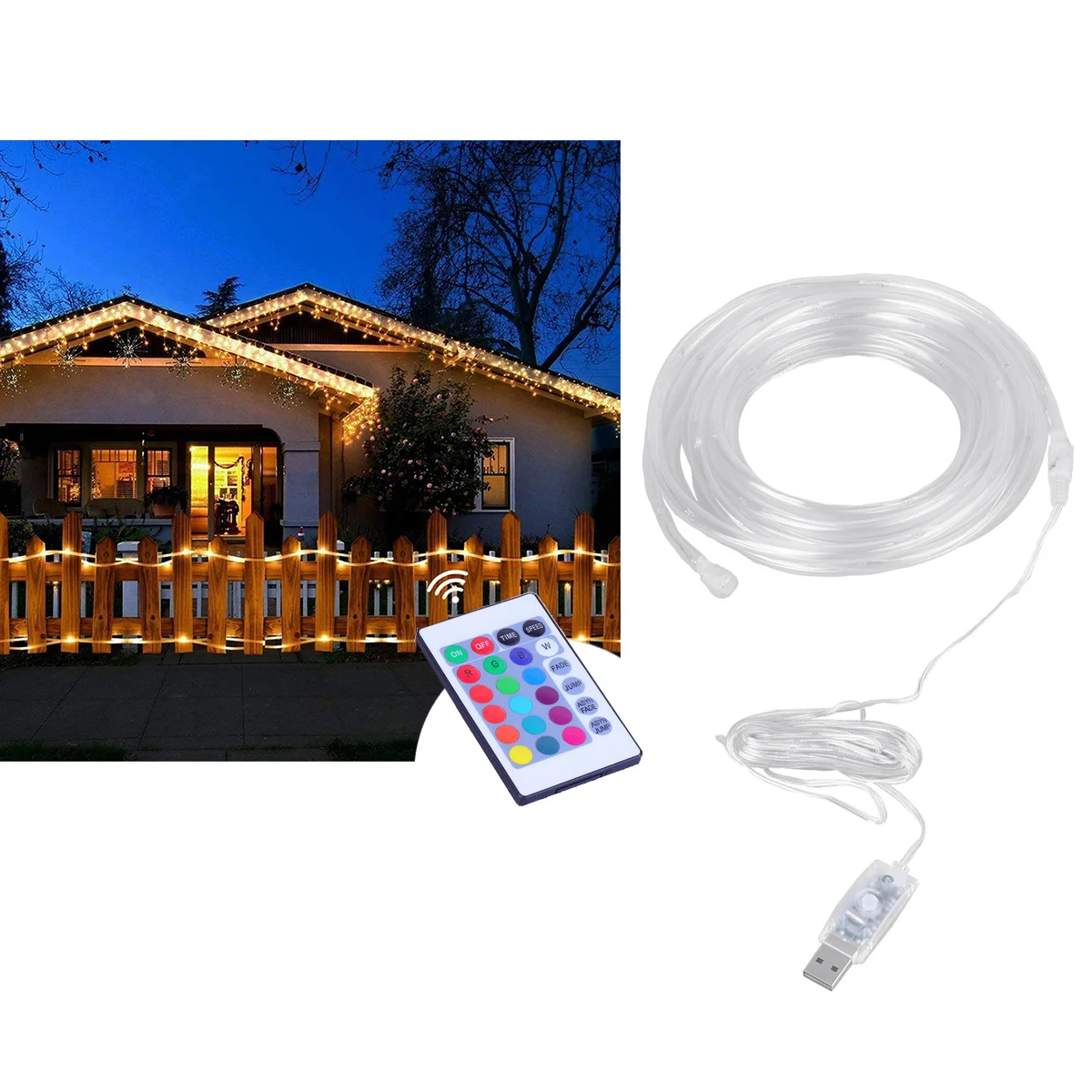 5m 50 LED Zewnętrzna Wodoodporna Lampka LED w Kształcie Tubki z Zasilaniem USB, Zmieniająca Kolory, do Dekoracji Ogrodu, Podwórka, Wesela, Imprezy, Sklepu