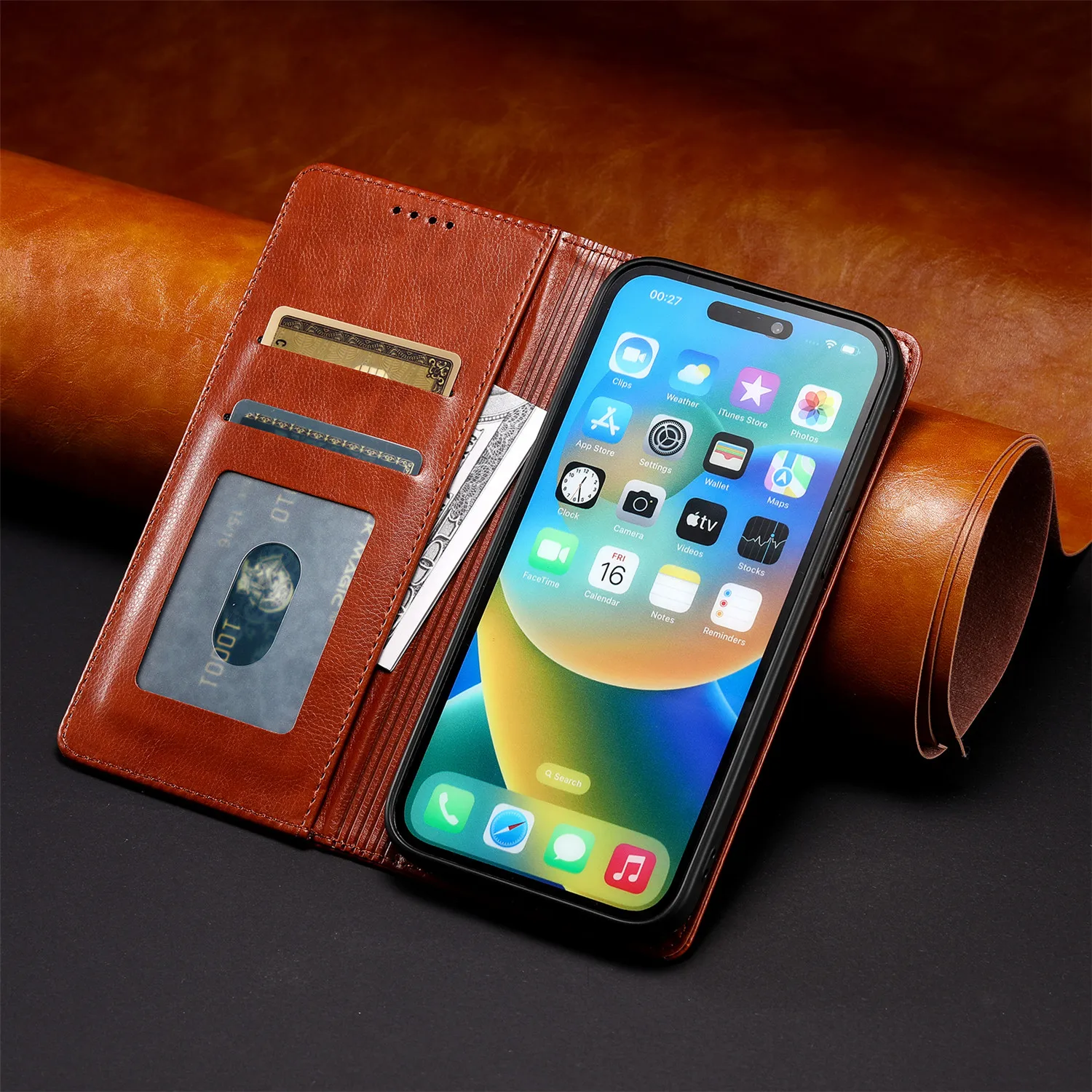 Magnetic Flip Case For iPhone 16 Pro Max 15 14 Plus 13 12 Mini 11 Pro Max X XS XR 6 6S 7 8 Plus Leather Wallet Stand Phone Cover