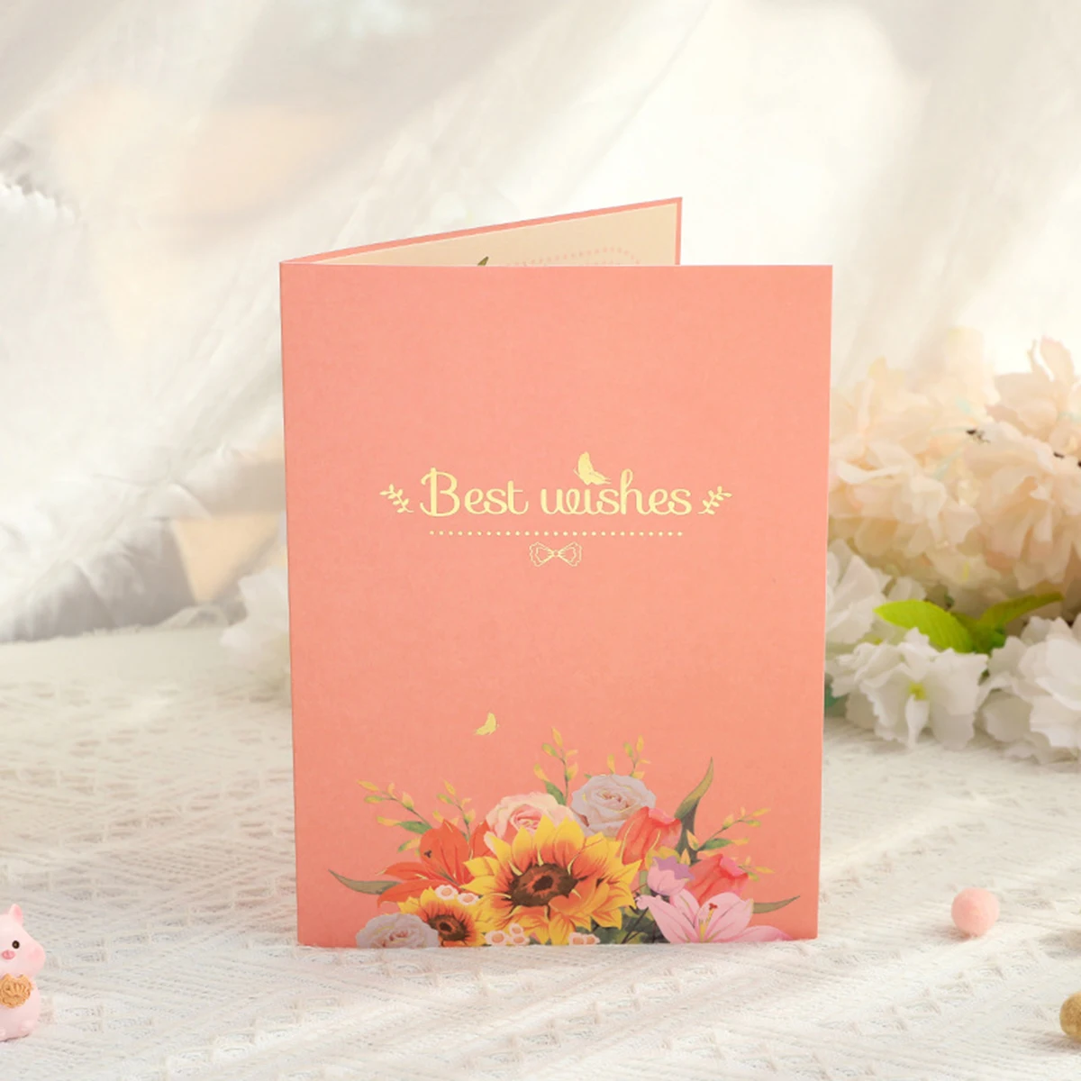 3D Beautiful Flower Bouquet Foil-Stamped Greeting Card,Handmade Paper-Cut Blessing  Thank You Card for Mom,Mother's Day Gift - view 3