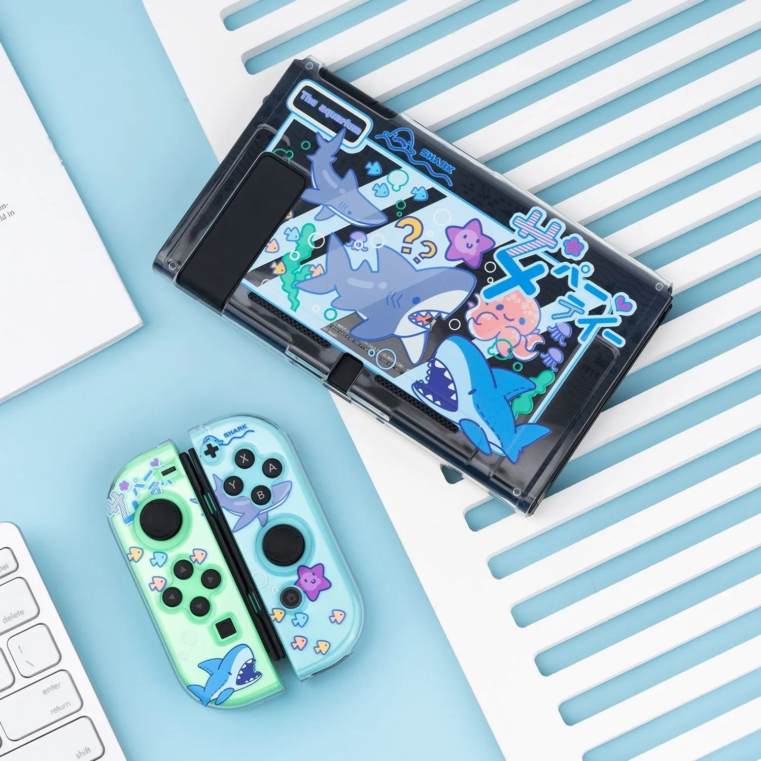 GeekShare Shell Cute Cotton Shark Party Translucent Soft TPU Case Full Cover Case For Nintendo Switch Accessories