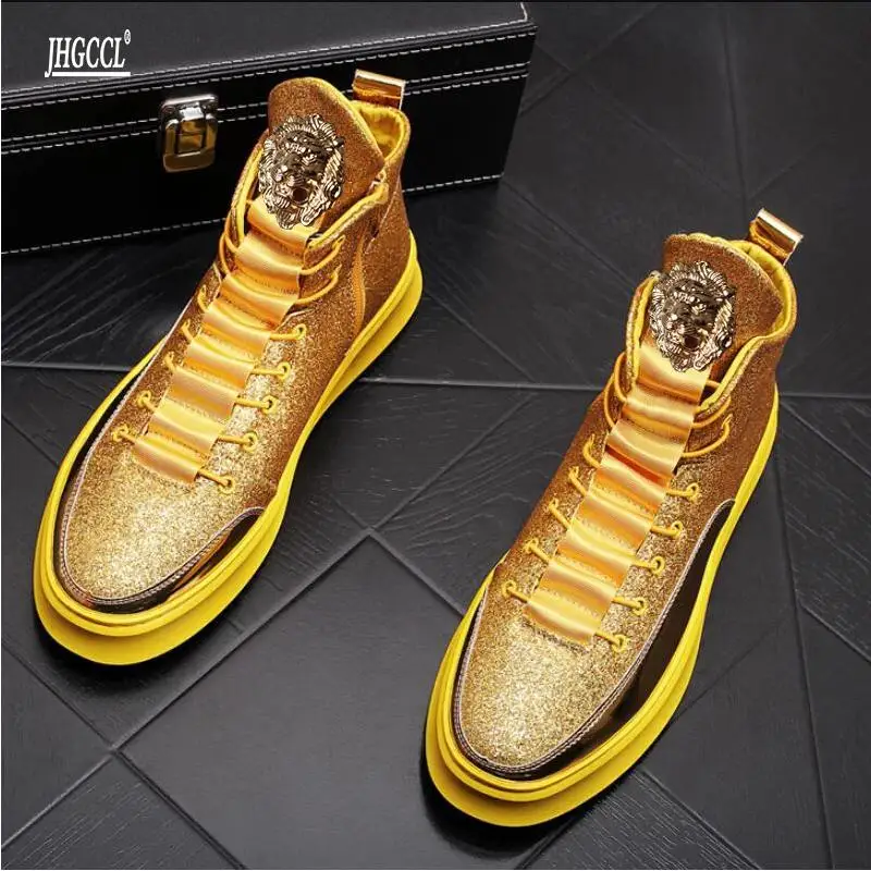 

New designer sequined loafers fashion golden sneakers lace-up loafers men's ankle boots platform soled daily luxury Boots A2