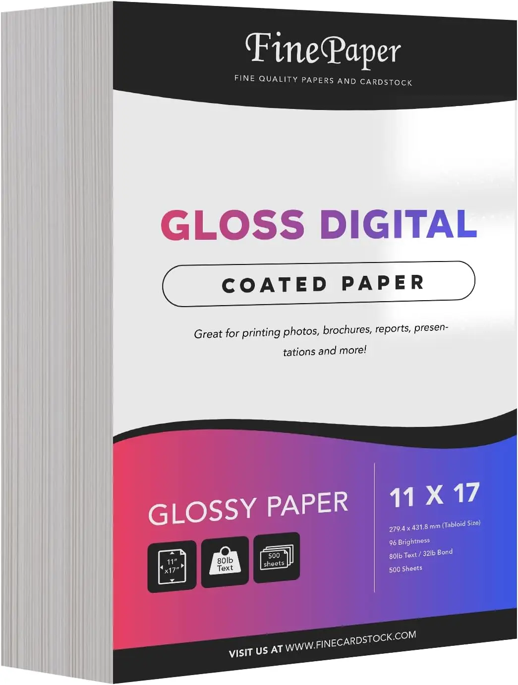 

Gloss Digital Paper – Perfect for Color Laser Printing, Design Proposals, Flyers, Brochures | 11 x 17 | Glossy 80lb Text (32lb B