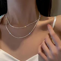 Shiny Silver Colour Women's Neck Chains Elegant Necklace Sparkling Clavicle Chain Choker Simple Wedding Jewelry Collar Gifts