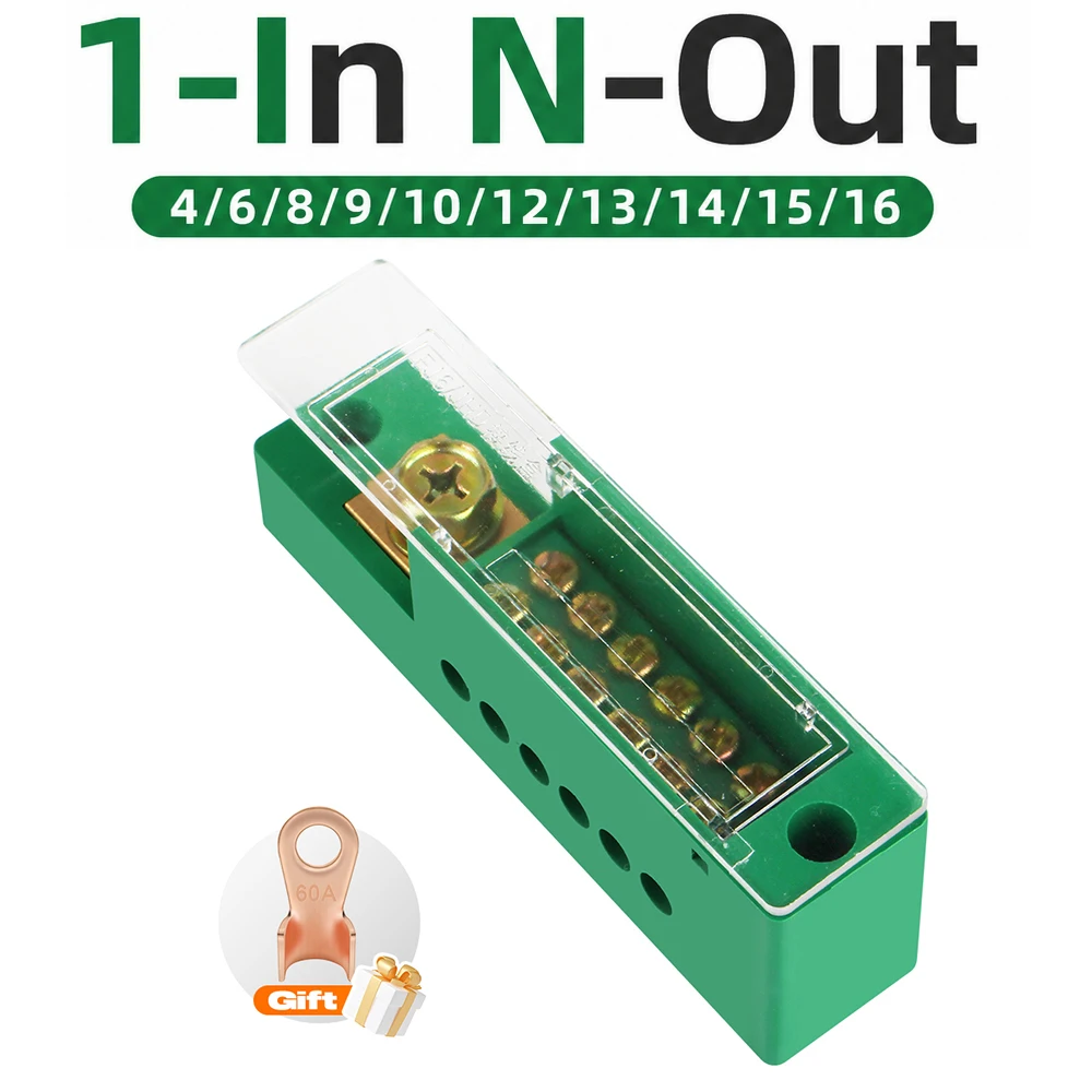 1 In 4-16 Out Monopole Splitter Wire Junction Box With 60A Copper Terminal - 1 In 6/9/13/12/14/15/16 Export Brass Terminal Block