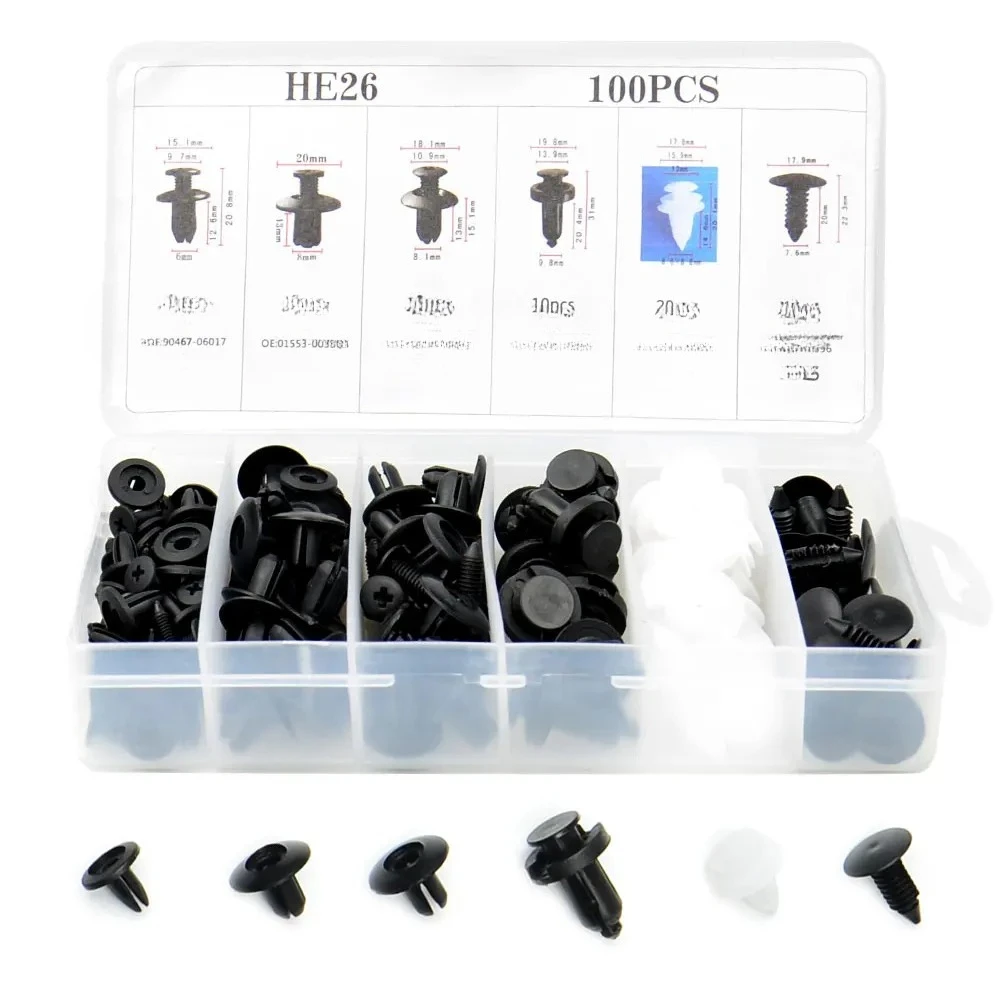 6 Size 100pcs Universal Mixed Auto Fastener Car Bumper Clips Body Push  Pin Rivet Door Trim Panel Retainer Fastener Kit
