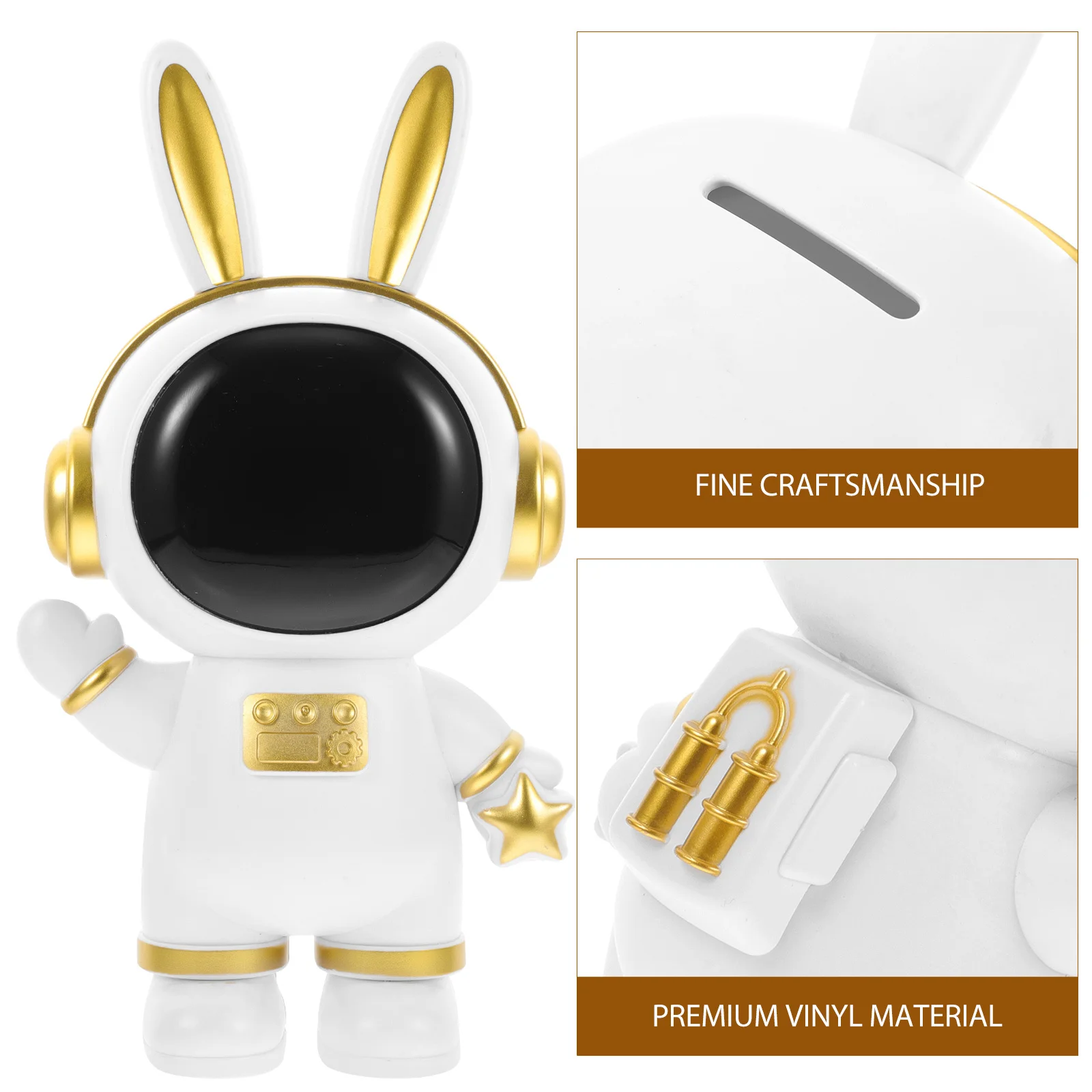 Coelhinho branco fofo, jarra de vidro inquebrável, suporte para dinheiro infantil, modelo decorativo de vinil de astronauta para crianças