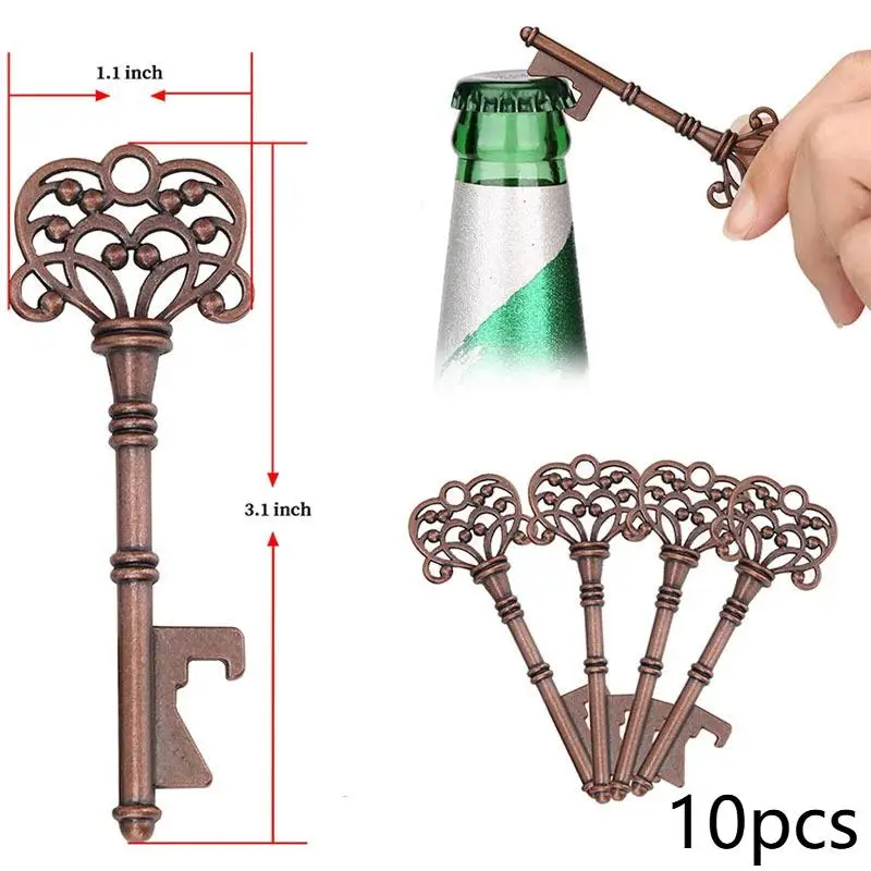 Key Shaped Bottle Opener Keychain 10Pcs Set Durable Zinc Alloy Copper Silver Keyring for Friend Gathering Gifting