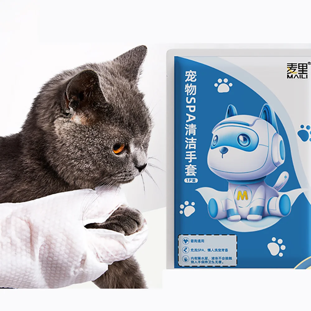 1pcs Pet Cleaning Wet Wipes Disposable Gloves Non Woven Cat Dog Hair Eye Tails Grooming Paws Foots Dirty Remover Bath Towel