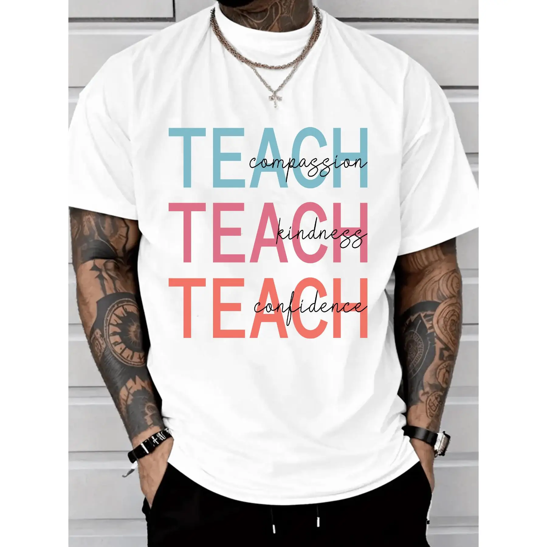 

Inspirational Teacher Shirt Teach Compassion Kindness Confidence Graphic Tee 2025 Gift for Educator Back to School T-Shirt Men