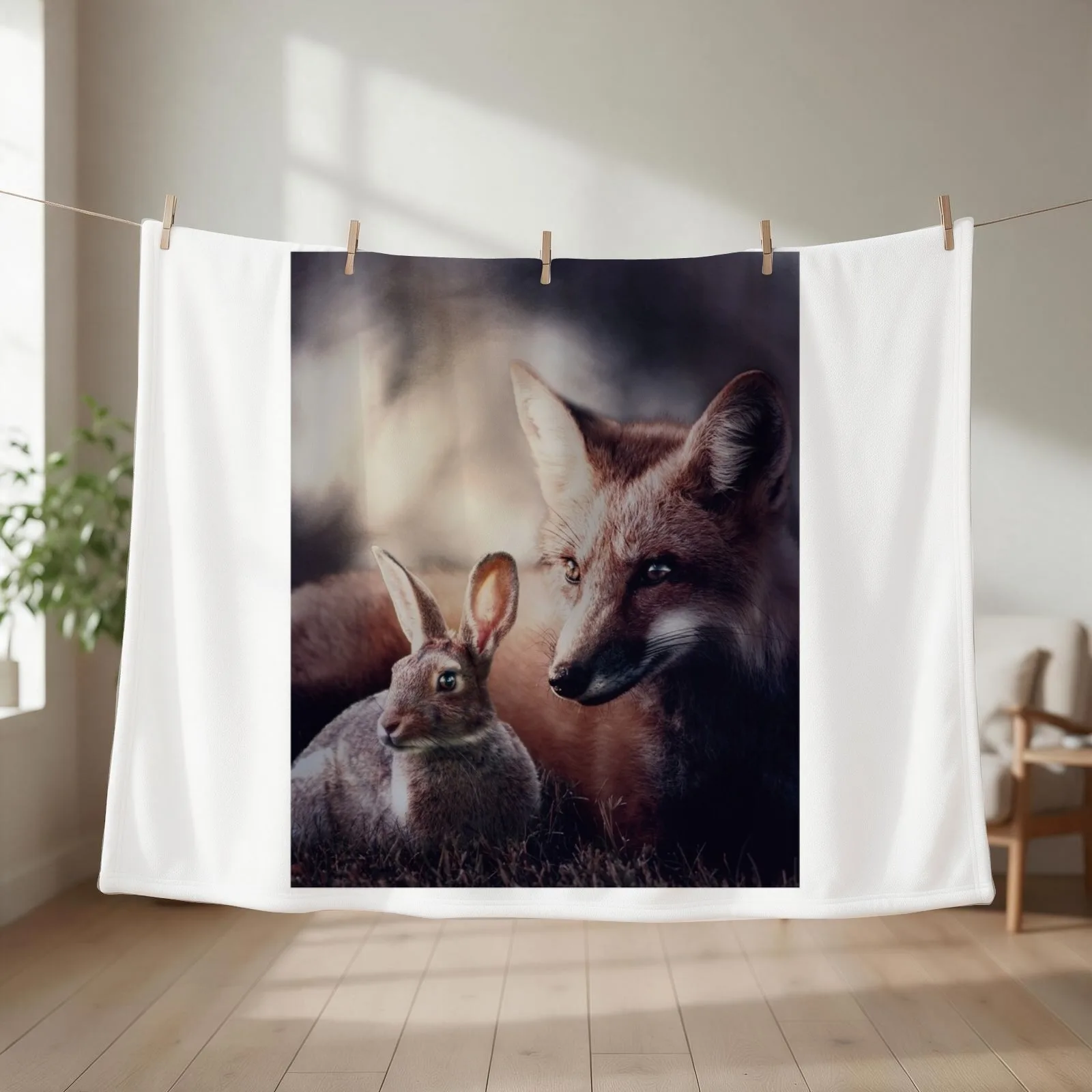 Fox and rabbit Throw Blanket couch cozy soft plush fuzzy picnic outdoor blanket