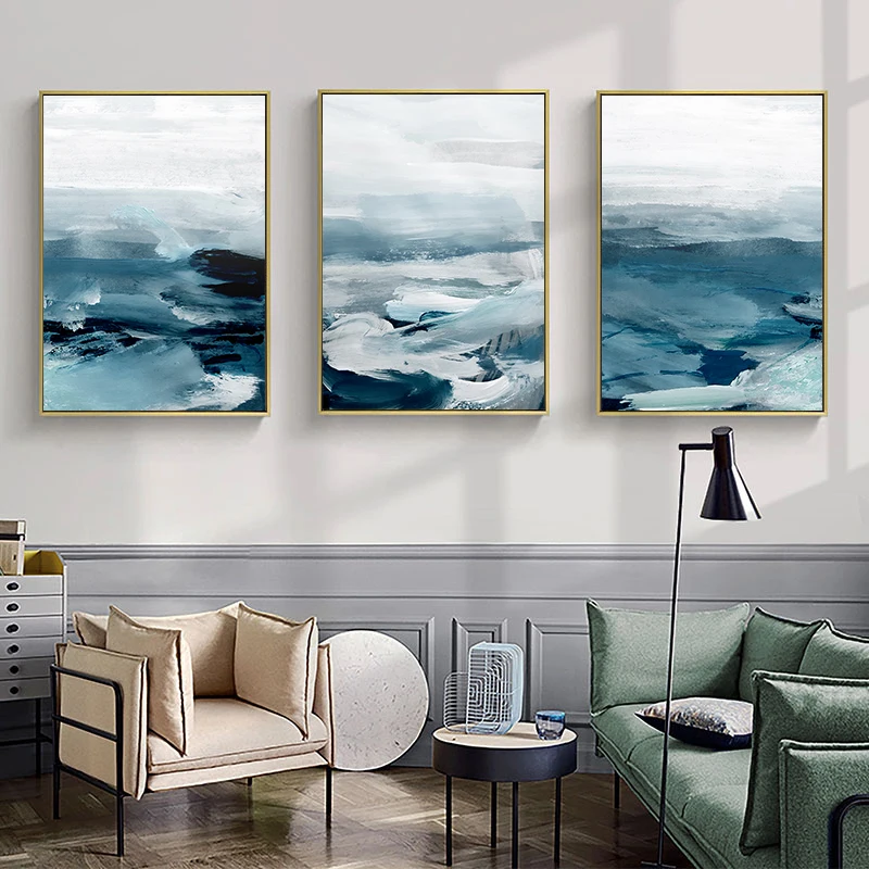 3pcs/Set Abstract Ink Wash Painting Landscape Canvas Poster Wall Art Pictures, Paintings, Modern Office Corridor Home Decor