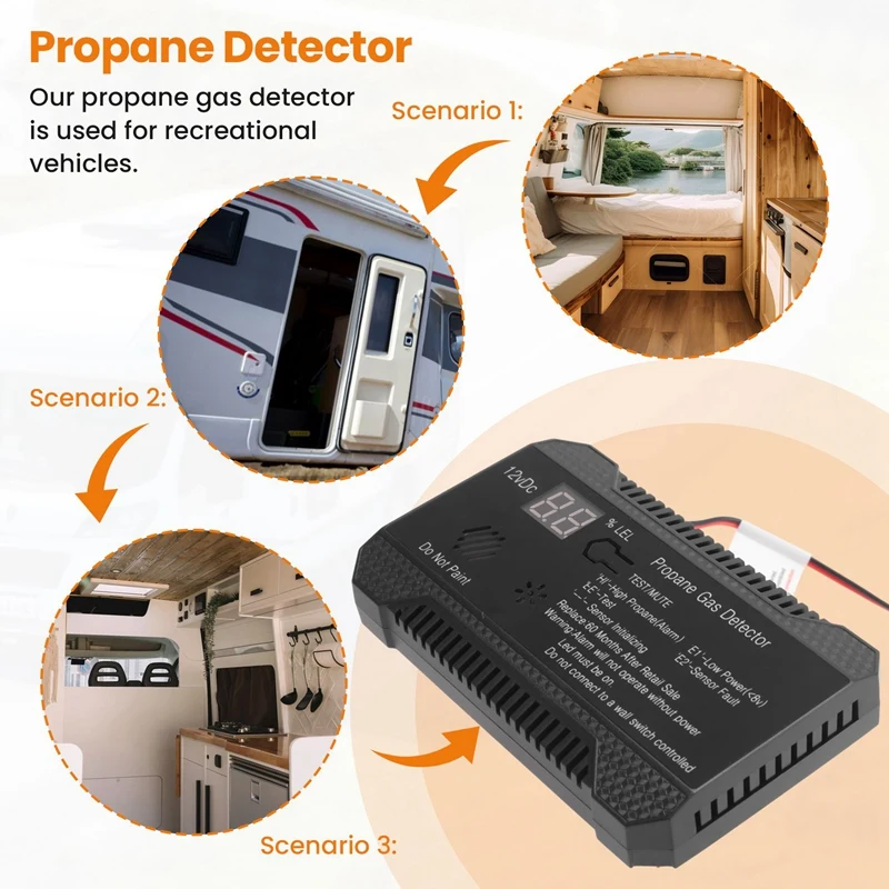 Propane  12V LPG Natural Gas Sensor Leak Alarm 85DB Siren For Car RV Home Digital Propane Tester Meter