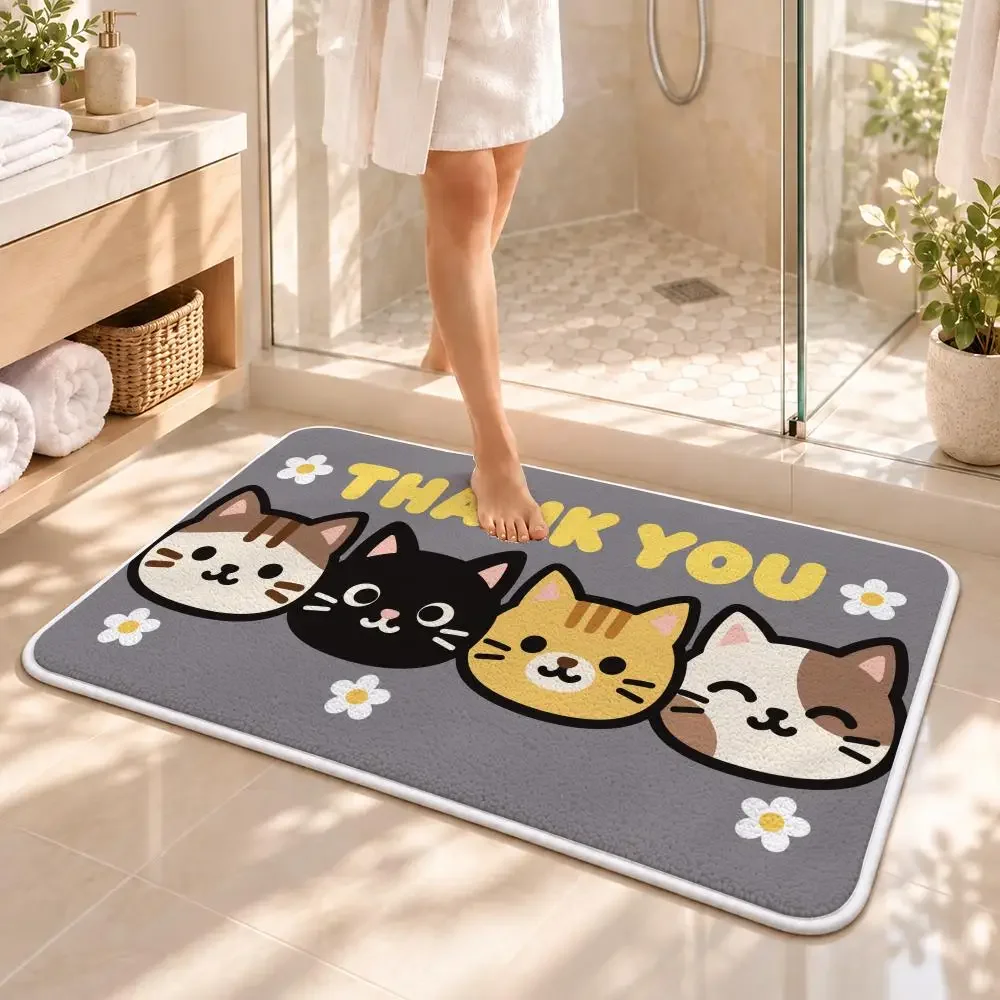Thank You Cats Cute Chic Floor Mat Soft Flannel Non Slip Door Mat for Bathroom Bedroom Entryway Home Decor Gift
