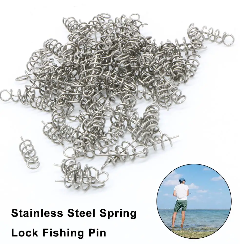 100pcs 304 Stainless Steel Spring Lock Fishing Pin Fixed Fishing Latch Screw Centering Accessories Pin Fishing Needle Y8R1