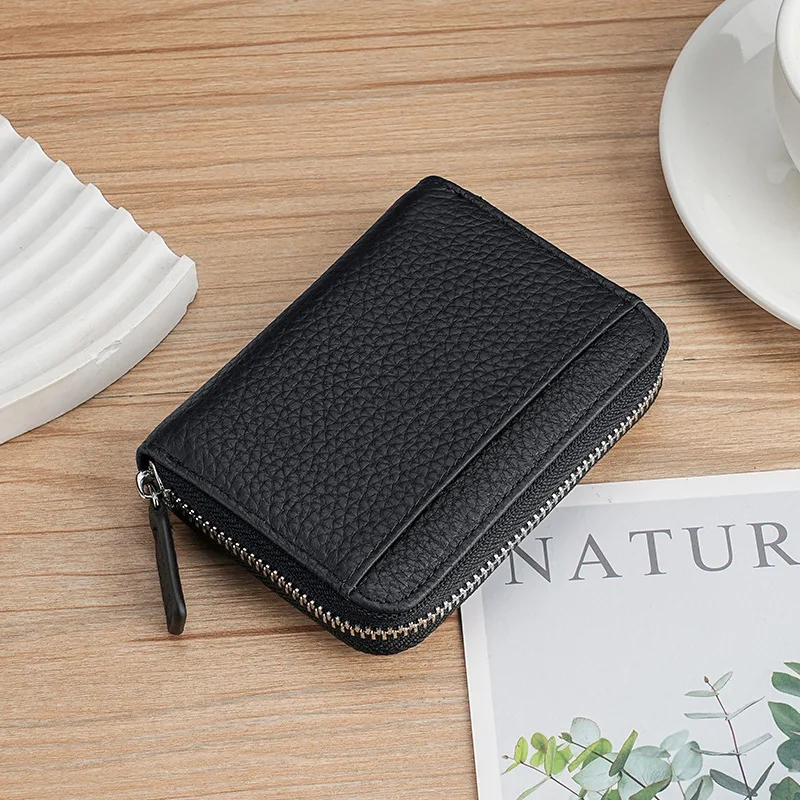 Japanese Style Genuine Leather Organizer Card Case Holder Mini Short Wallet RFID Cowhide Women's Coin Purse with Multi Card slot