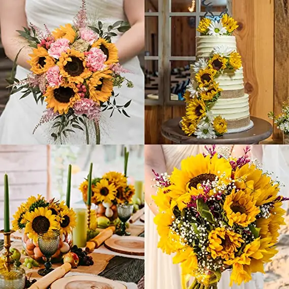 5PCS Artificial Sunflowers Bouquet Flowers Fake Decoration for Outdoor Garden Home Decor Wedding Graduation Party Arrange Flower