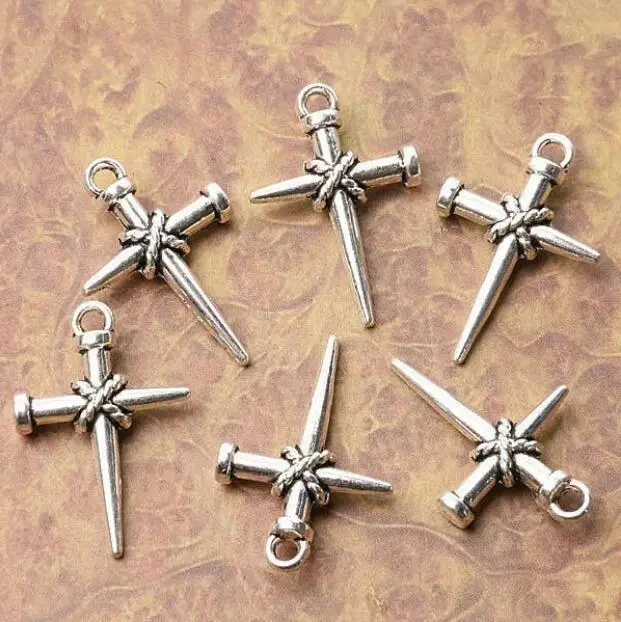 

24*16mm Tibetan Silver Plated 2sided Nail Cross Charm Pendants 30pcs EF3535 Charms for Jewelry Making