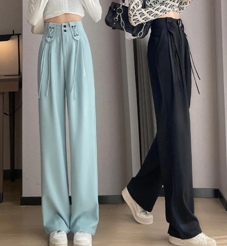 

Women's Urban Trousers 2025 Spring Summer Loose Hanging Straight Leg Casual Pants Design Sense High Waisted Suit Wide Leg Pants
