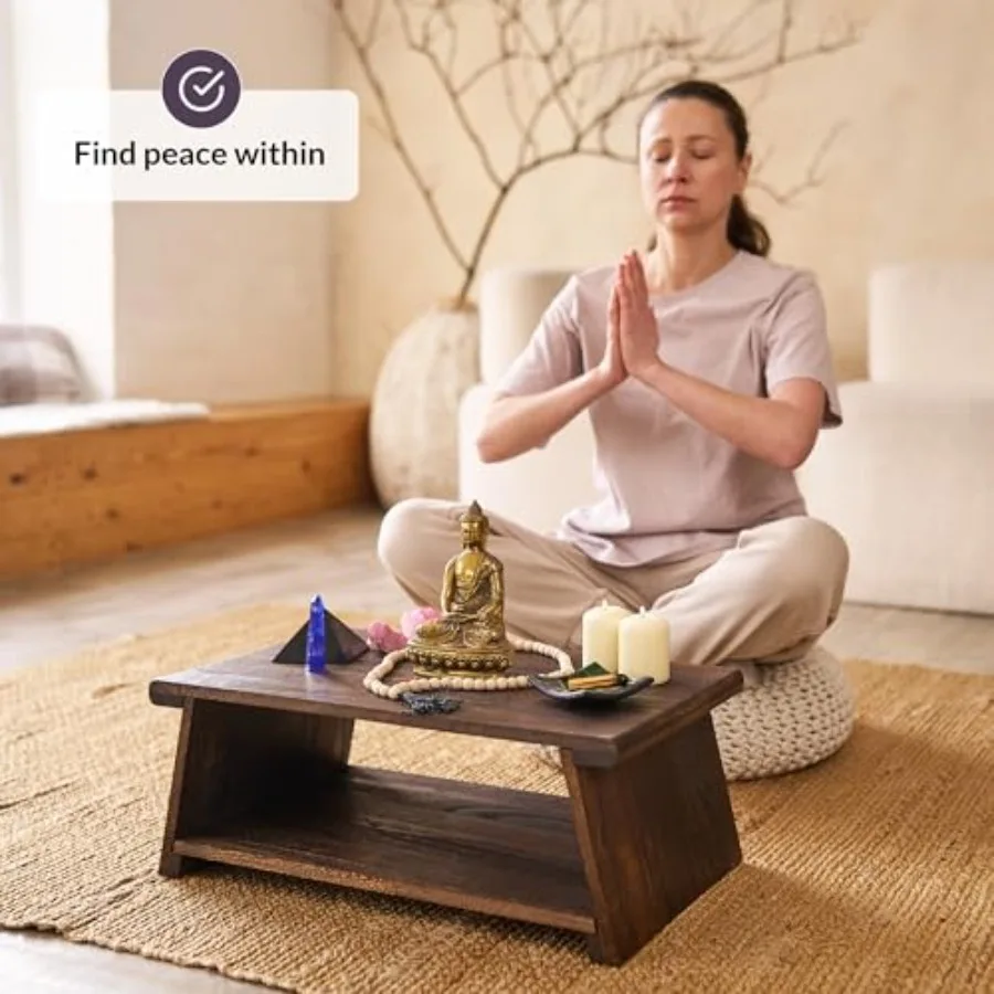 Floor Table for Tea Rituals Altar Table for Meditation Mindfulness and More Low Japanese Floor Platform Chabudai Style for Sitt - Detail 1