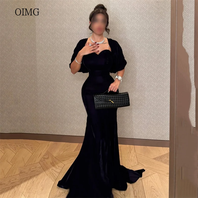 

OIMG Black Sweetheart Neck Mermaid Prom Gowns Back Tail Velvet Party Gown Floor Length Gala-ready Evening Dress Customized
