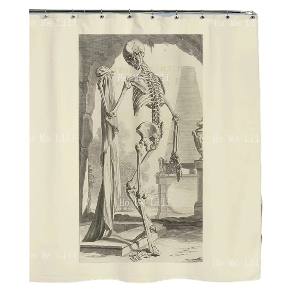 Vintage Skeleton Art Goth Artwork Bathroom Skull Design Shower Curtain Decor Halloween Gifts