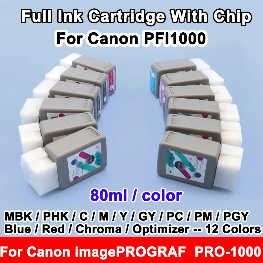 12 Colors PFI 1000 PFI-1000 Full Ink  With chip Compatible Ink Cartridge for Canon image PROGRAF PRO 1000 Pro 1000 Pro1000