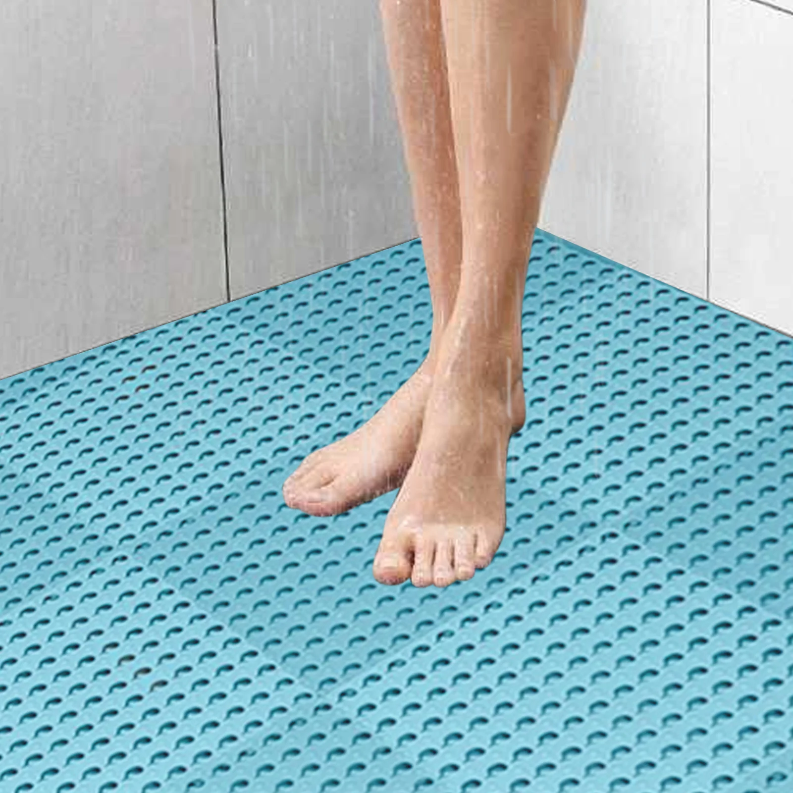 Bathroom Non Slip Mat Splicing Foot Mat Waterproof Soft Flooring Tile Mat With Drain Hole For Bathroom Floor Mat