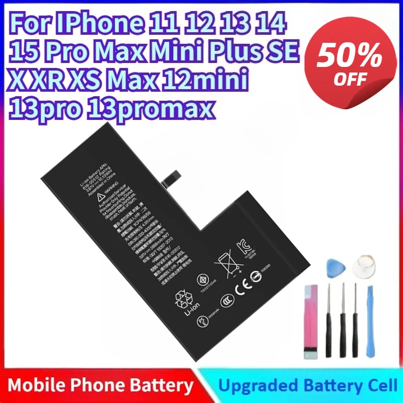 

Новый сменный аккумулятор для телефона IPhone 11 12 13 14 15 Pro Max Mini Plus SE X XR XS Max 12mini 13pro 13promax и бесплатные инструменты