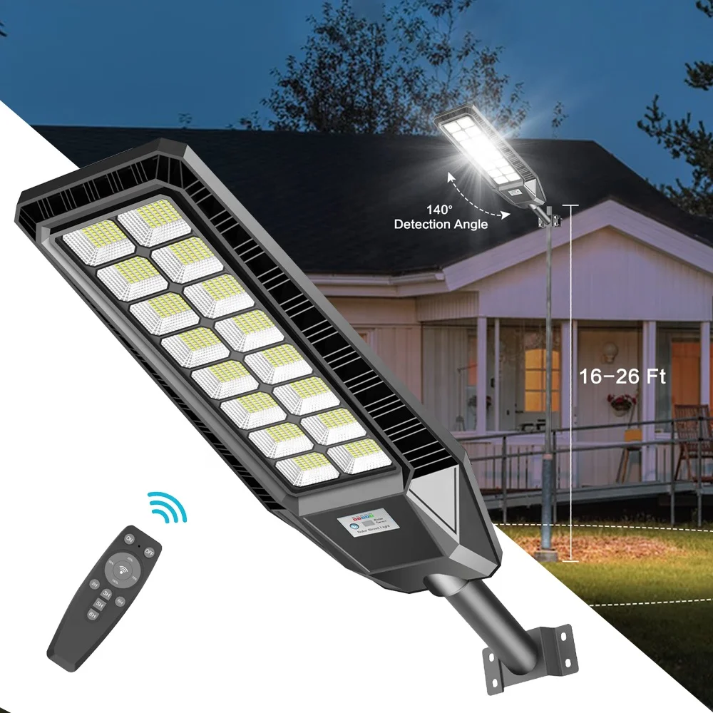 

Super Brightness 1600W Solar Street Light Remote Control Outdoor Motion Sensor IP66 Waterproof Dusk to Dawn Parking Lot Lighting