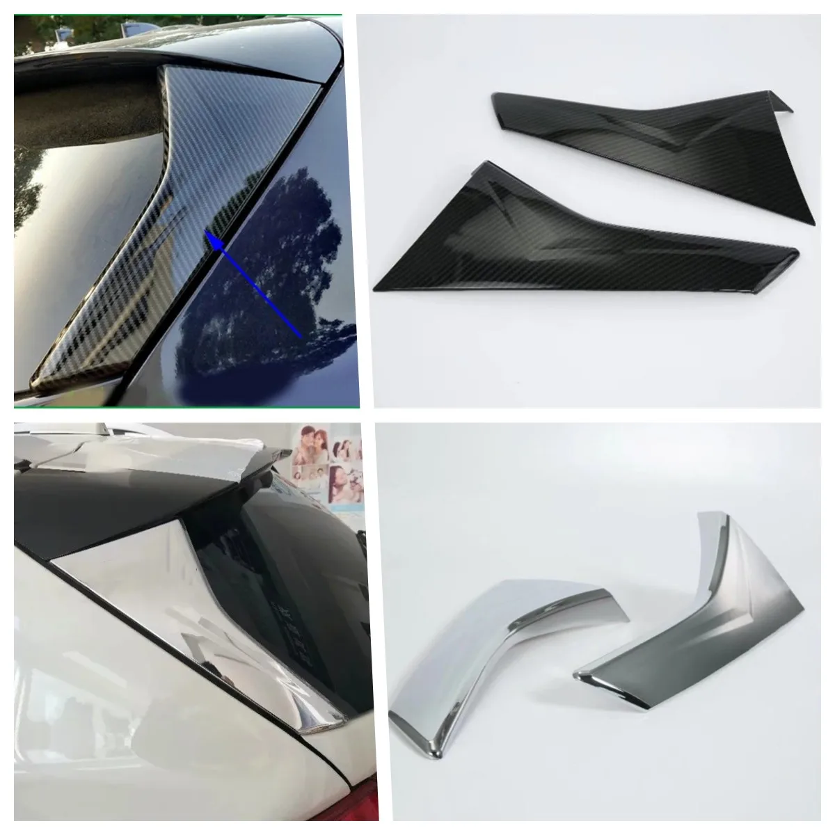 Car Styling For Subaru XV 2018 2019 2020 Car ABS Chrome ABS Carbon Fiber Print Side Rear Window Spoiler Triangle Cover Trims