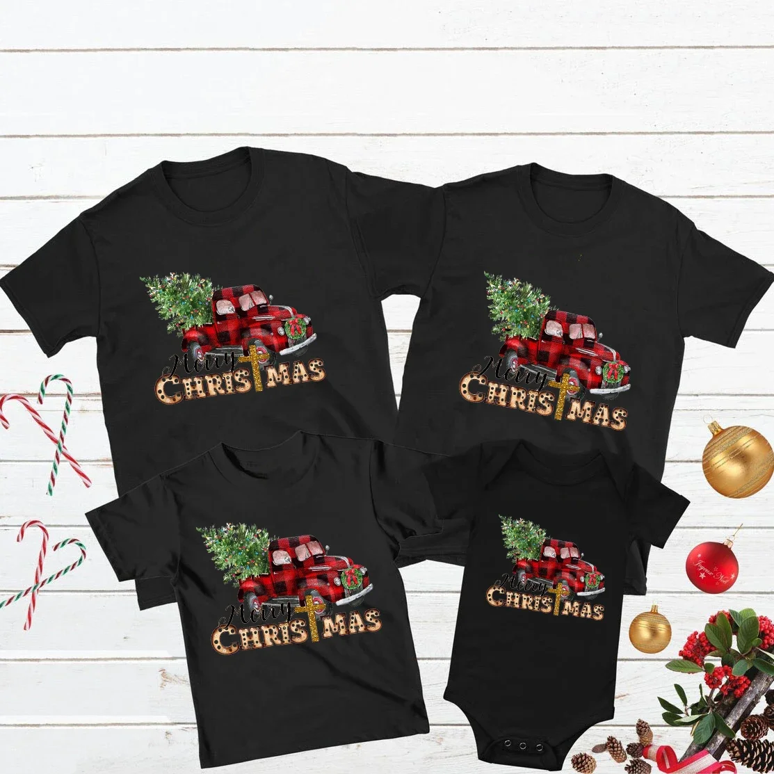 Merry Christmas Family Matching Cloth Mother Father Kid Tshirt Baby Romper Christmas Matching Tshirts Family Look Xmas Gift