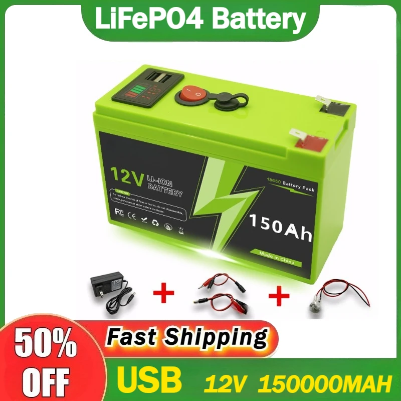 

Литиевая аккумуляторная батарея LiFePO4 12В 150Ач, перезаряжаемая, со встроенной BMS, идеально подходит для детских электромобилей, солнечных панелей, эхолотов, электротранспорта.
