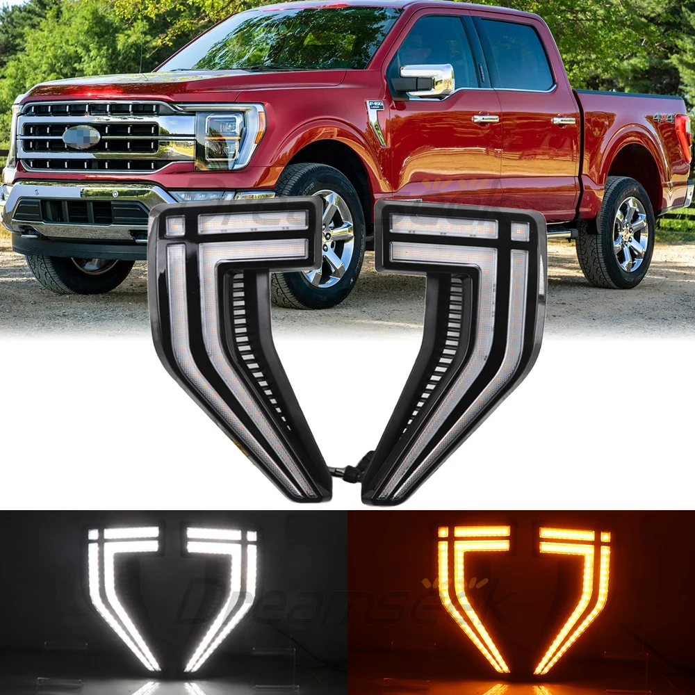 Lampu sein LED untuk Ford F150 Raptor 2021 2022 DRL, lampu sein samping siang hari dengan sinyal belok berurutan dinamis