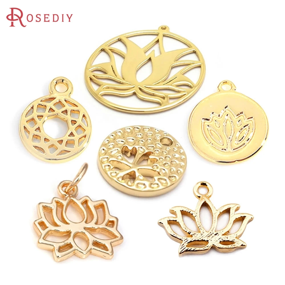 

18K Gold Color Brass Lotus Flower Charms Pendants Jewelry Making Supplies Diy Necklaces Earrings Bracelets Findings Accessories