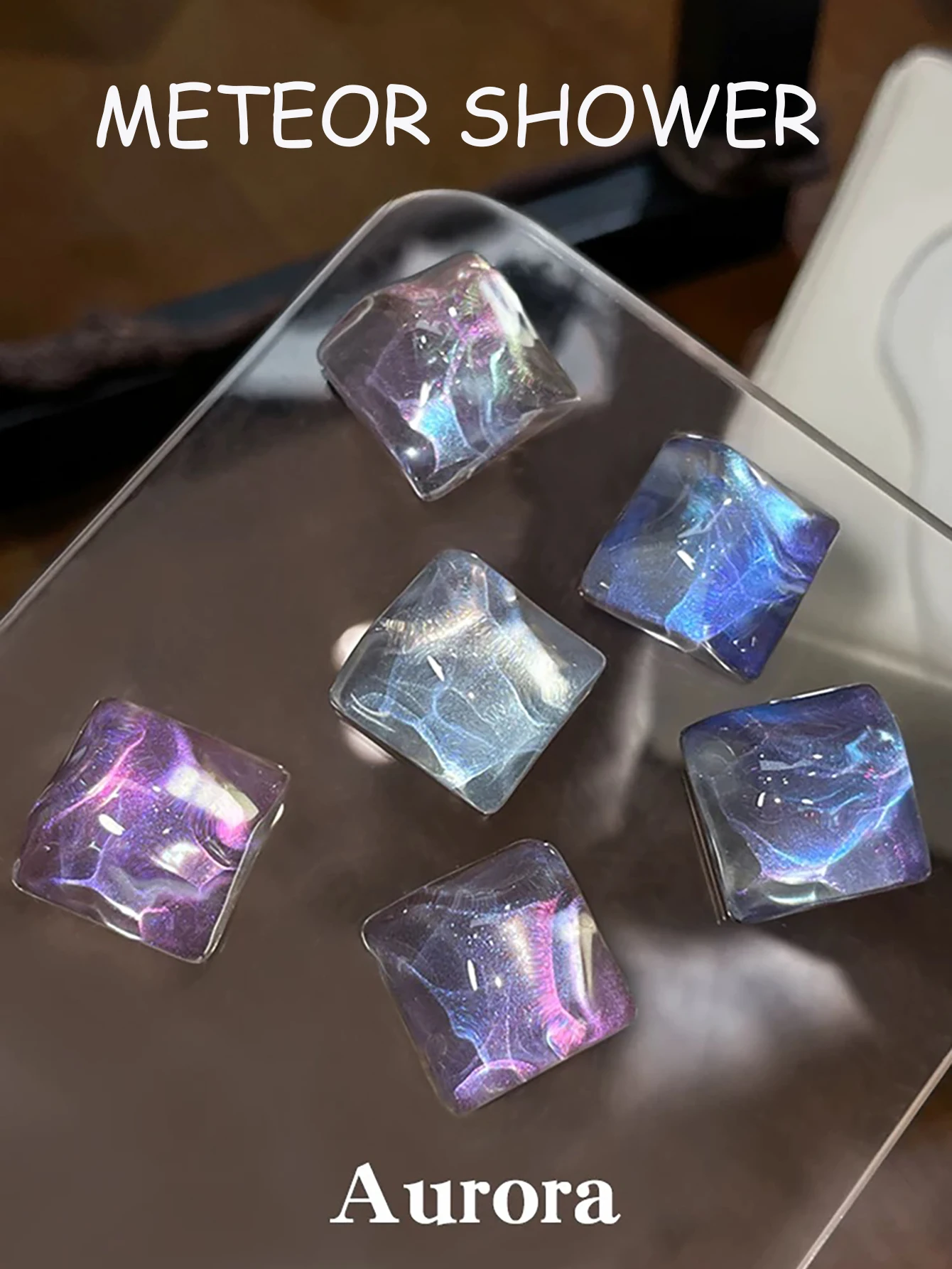 1-6pcs WS Herfst Winter Nagels Halloween Nagels Aurora Roze Blauw Cat Eye Gel Nagellak Ijs Transparant dubbel Licht Glazen Kraal