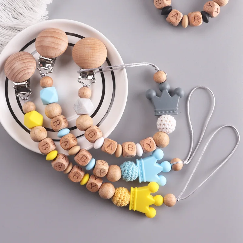 

Newborn Personalized Name Baby Pacifier Chains Infant Feeding Nipple Nipple Dummy Holder Clips Silicone Crown Teething Chew Toys