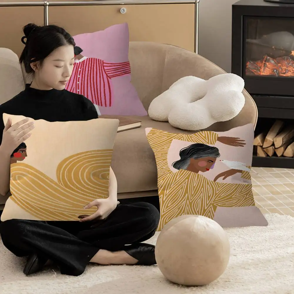 Abstract Minimalism Girl Illustration Pillow Gift Home Office Decoration Pillow Bedroom Sofa Car Cushion CoverPillow Case