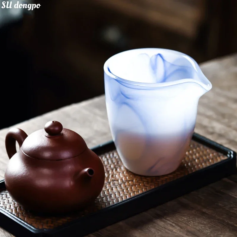 

Yuan Blue and White Jade Porcelain Fair Cup - Harmony Tea Sea Tea Dispenser Transparent Thick Glass Chinese Kungfu Tea Set