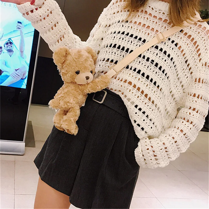 New Girls Crossbody Bag Lovely Cartoon Plush Smile Bear Cute One Shoulder Diagonal Women Bag Plush Doll Bags Animal Handbag Gift