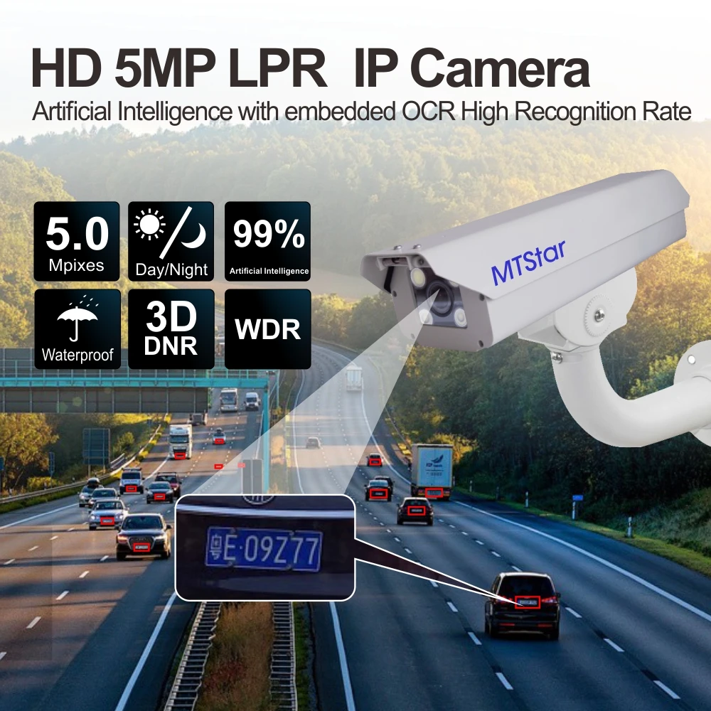 5.0-50mm Motorized zoom Speed 150KM/H Multi Country License Recognition LPR Professional 5MP Car ANPR Traffic IP Camera System