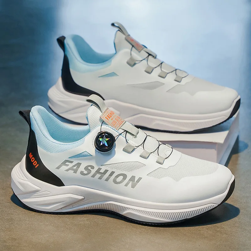 Spring Summer New Sports Shoes Men Solid Color Rotating Button Running Shoes Male Fashion Shock Absorption Casual Sneakers Man