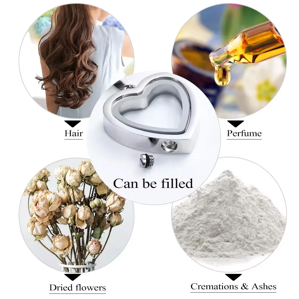 Glass of Heart Cremation Jewelry Necklace for Ashes Heart Memorial Lockets for Ashes Stainless Steel Keepsake Urn Ashes Pendants