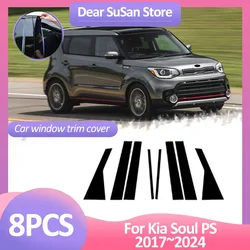 8pcs Car Window Trim Cover For Kia Soul PS 2014 2015 2016 2017 2018 2019 B C Column Pillar Posts Door Sticker Gloss Accessories